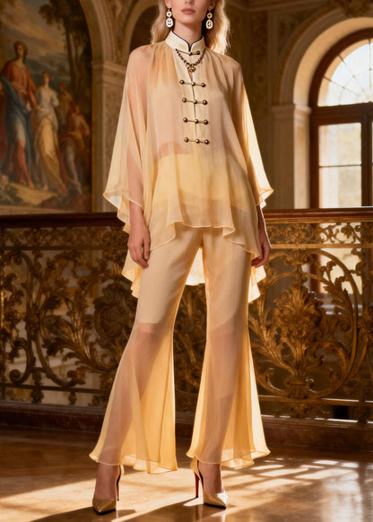 Stand Collar Chinese Button Silk Two-piece Set Summer