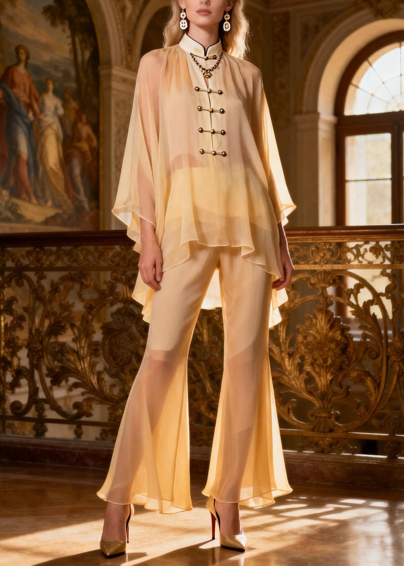 Stand Collar Chinese Button Silk Two-piece Set Summer