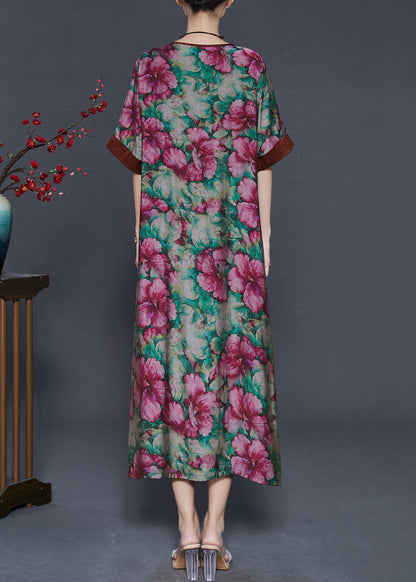 Tasseled Flower Print Linen Long Dress Summer