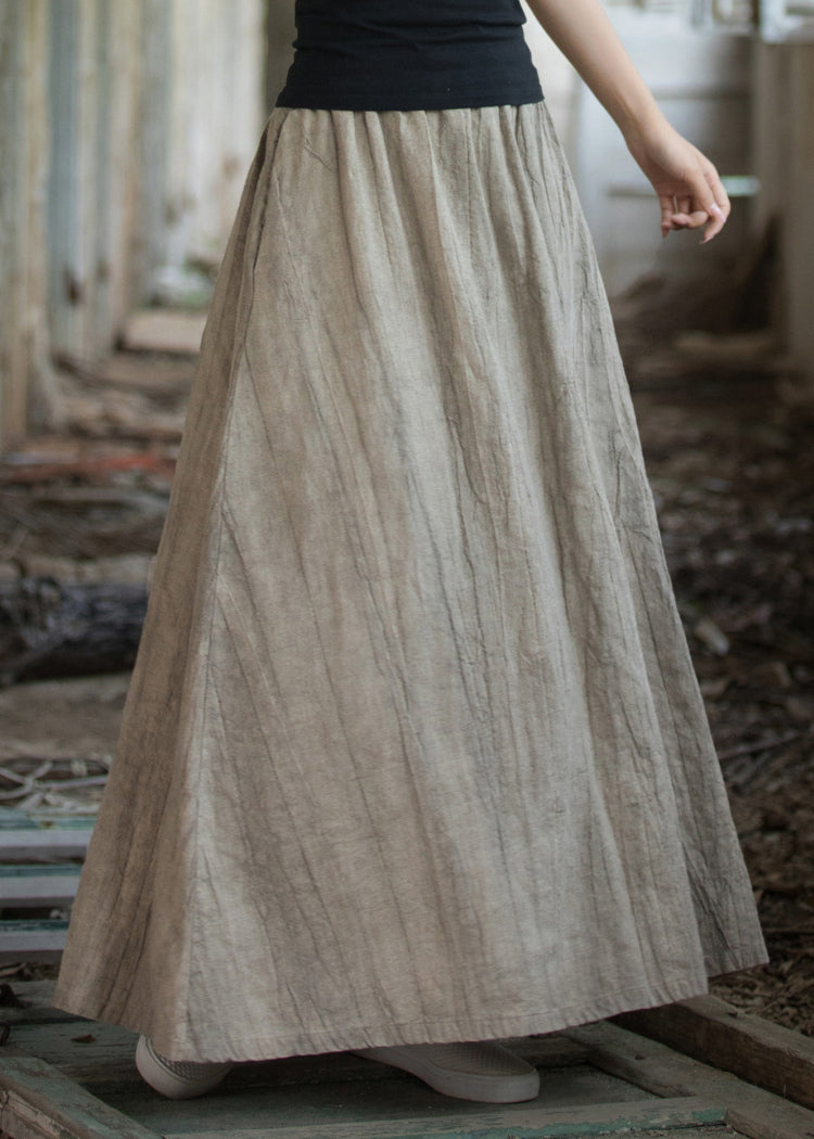 Tea Brown Tie Dye Elastic Waist Exra Large Hem Linen Skirts Summer