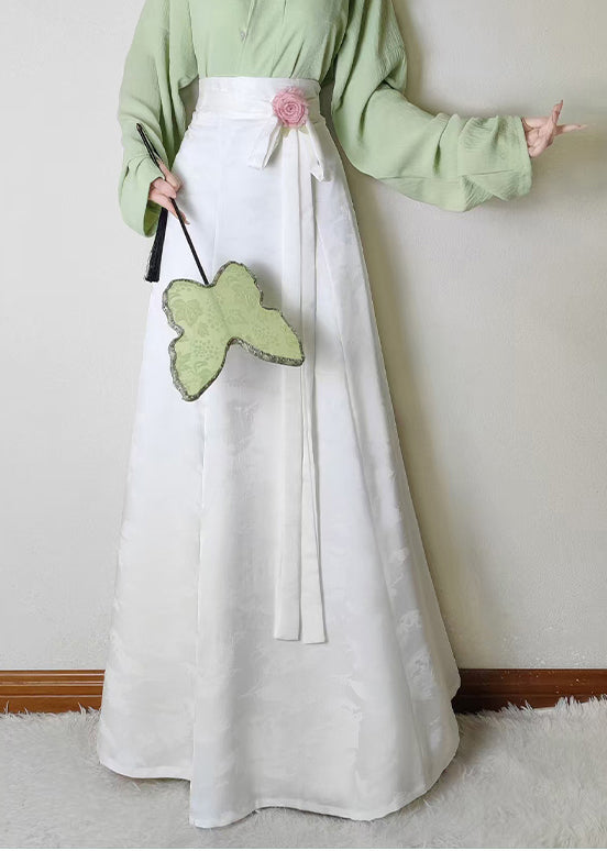 White Jacquard Silk a Line Skirts Fall