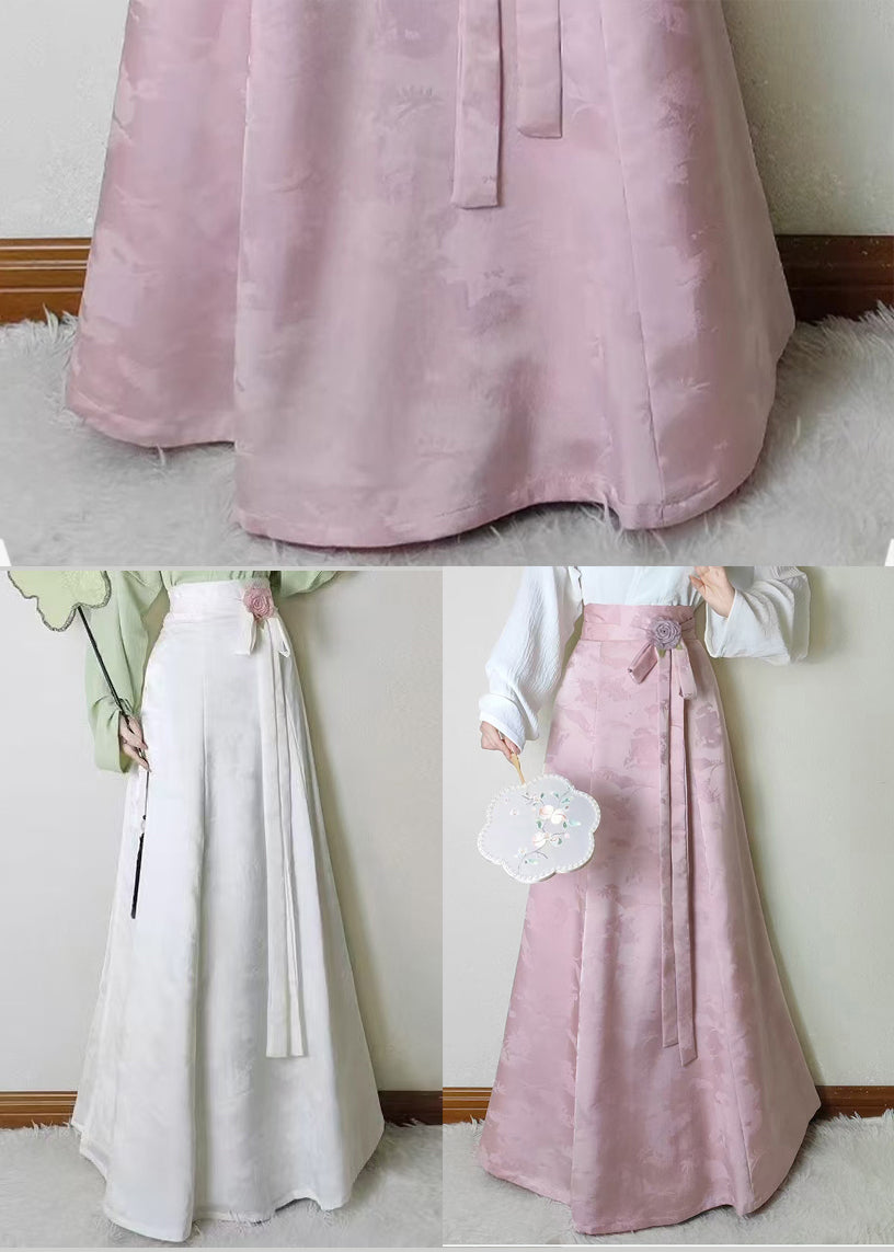 White Jacquard Silk a Line Skirts Fall