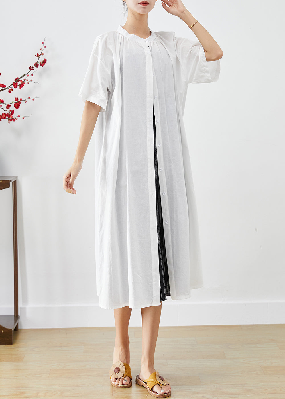 White Oversized Cotton Cardigan and Dress Two Piece Set Summer