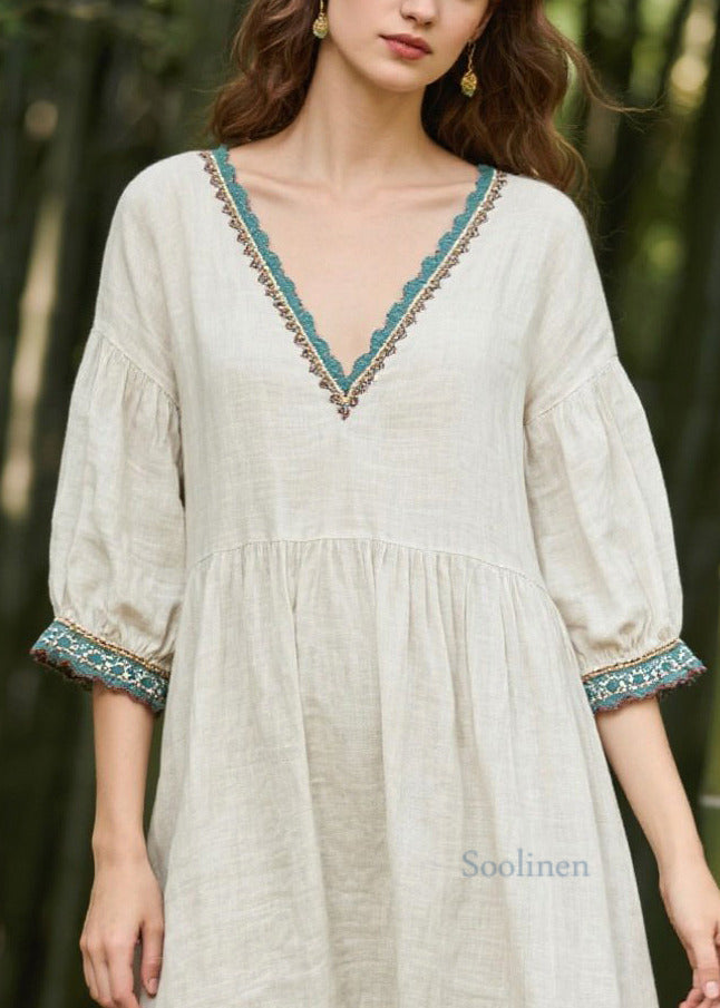 White Oversized Patchwork Linen Maxi Dresses Summer