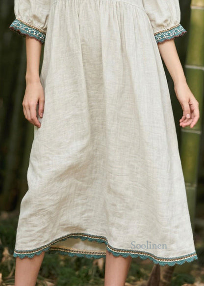 White Oversized Patchwork Linen Maxi Dresses Summer