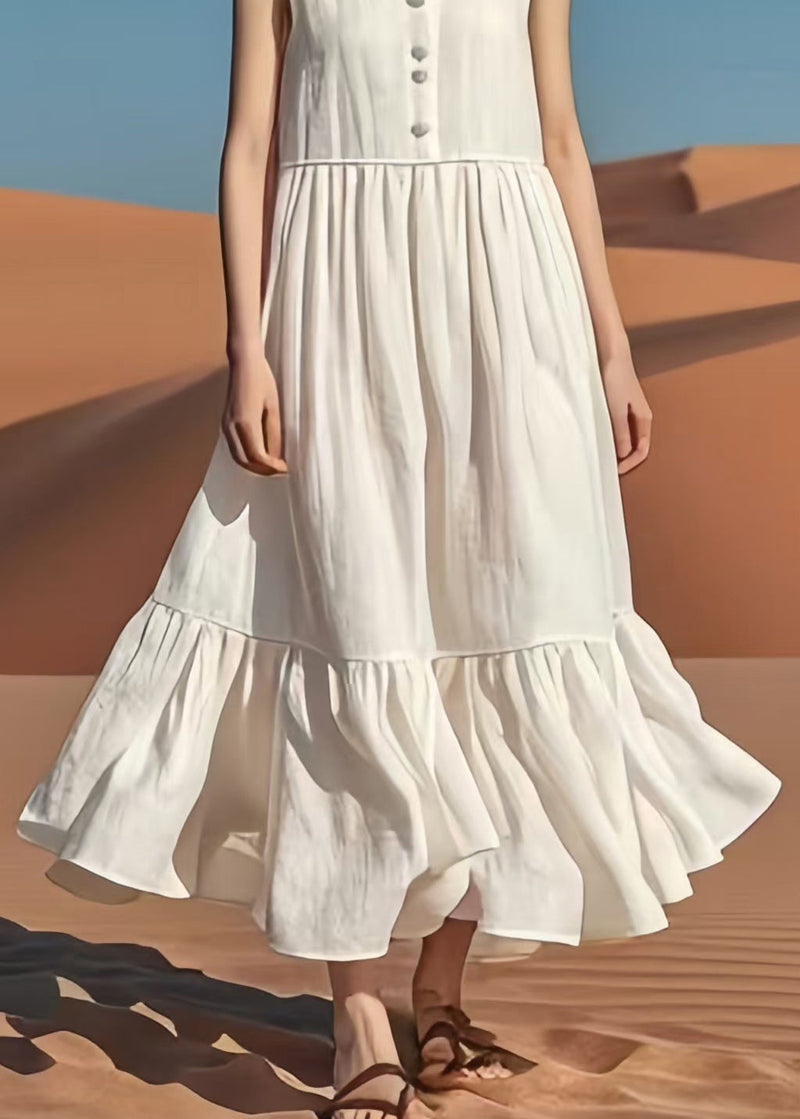 White V Neck Patchwork Cotton Long Dresses Summer