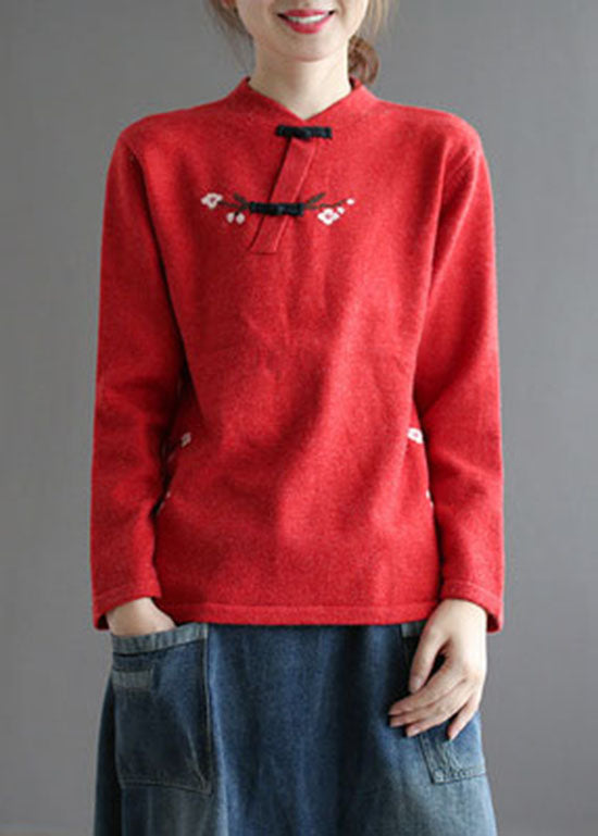 Yellow Stand Collar Low High Design Embroideried Knit Sweater Spring