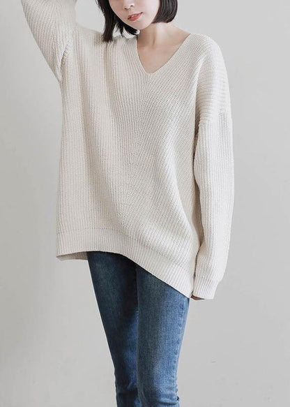 Beige Knit Tops Fall V Neck Batwing Sleeve Knitted T Shirt