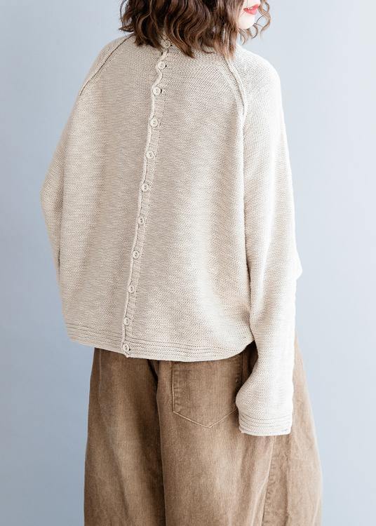 Beige Knitted Blouse Fall O Neck Button Down Clothes
