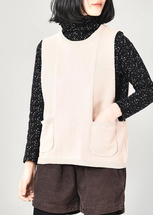 Beige O Neck Sweater Coat Autumn Sweaters Sleeveless