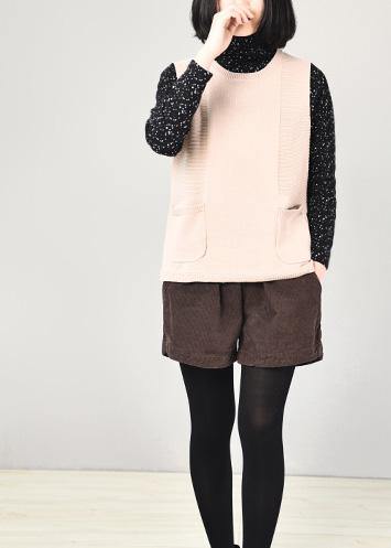 Beige O Neck Sweater Coat Autumn Sweaters Sleeveless