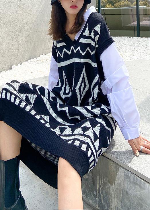 Black Geometric Sweater Wardrobes V Neck Diy Sweater Dress