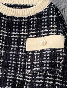 Black Plaid Clothes for O Neck Patchwork Oversize Knitwear