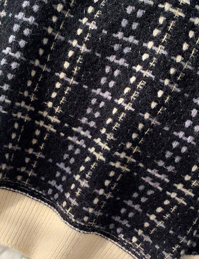 Black Plaid Clothes for O Neck Patchwork Oversize Knitwear