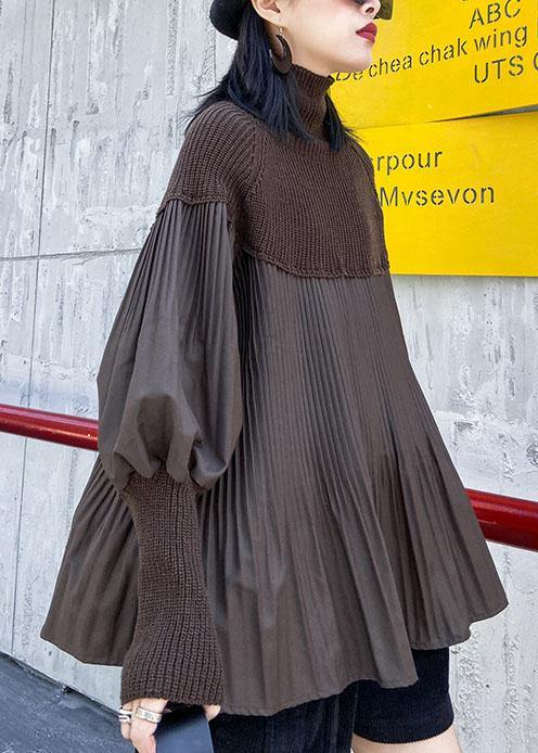 Black Sweater Tops Puff Sleeve Loose Fitting Cinched Knit Tops