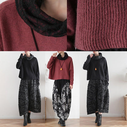 Black Tops High Neck Knitwear Batwing Sleeve Top