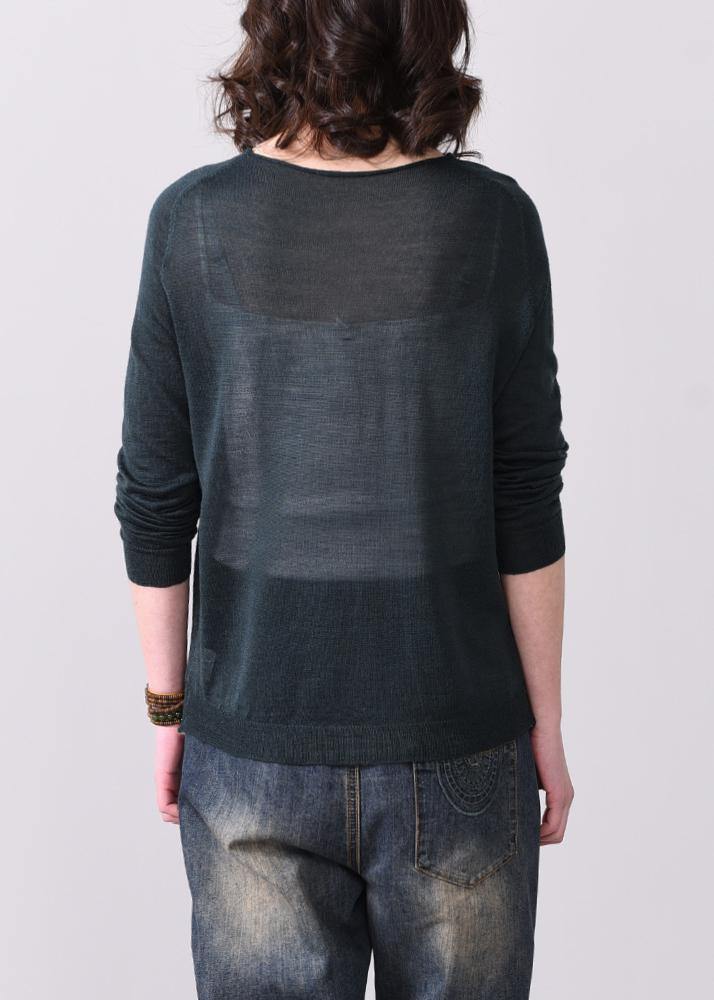 Blackish Green Knit T Shirt Plussize O Neck Knit Sweat Tops False Two Pieces