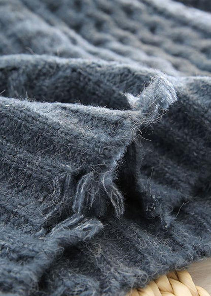 Blue Knit Blouse Spring High Neck Knit Sweat Tops