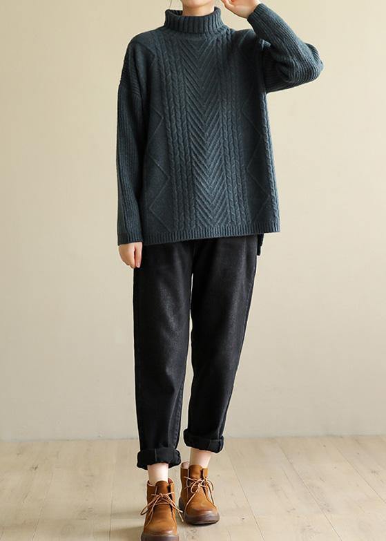 Gray Black Knitted Top Cable High Neck Knitwear