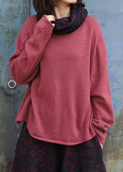 High Neck Red Sweaters Long Sleeve Clothes for