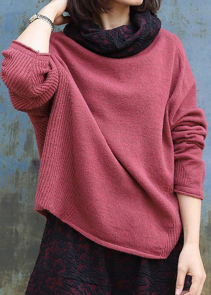 High Neck Red Sweaters Long Sleeve Clothes for