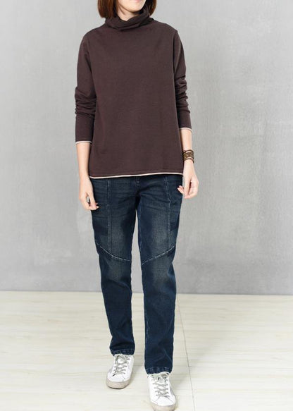 High Neck Sweater Knit Tops Chocolate