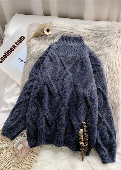 High Neck Thick Sweater Dress Classy Dark Blue Sweater Dresses
