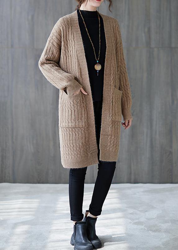 Knit Sweat Tops Khaki Pockets Baggy Coats