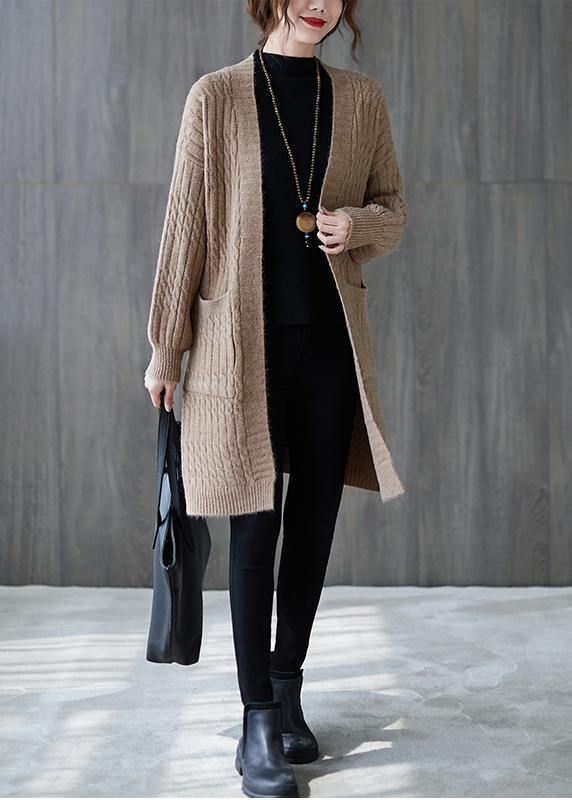 Knit Sweat Tops Khaki Pockets Baggy Coats