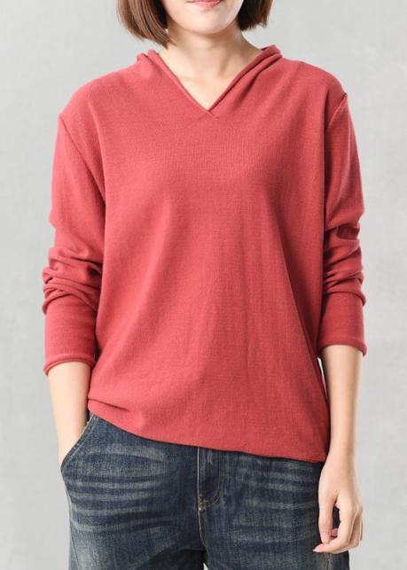 Red V Neck Knitted Outwear Loog Sleeve Knit Outwear Fall