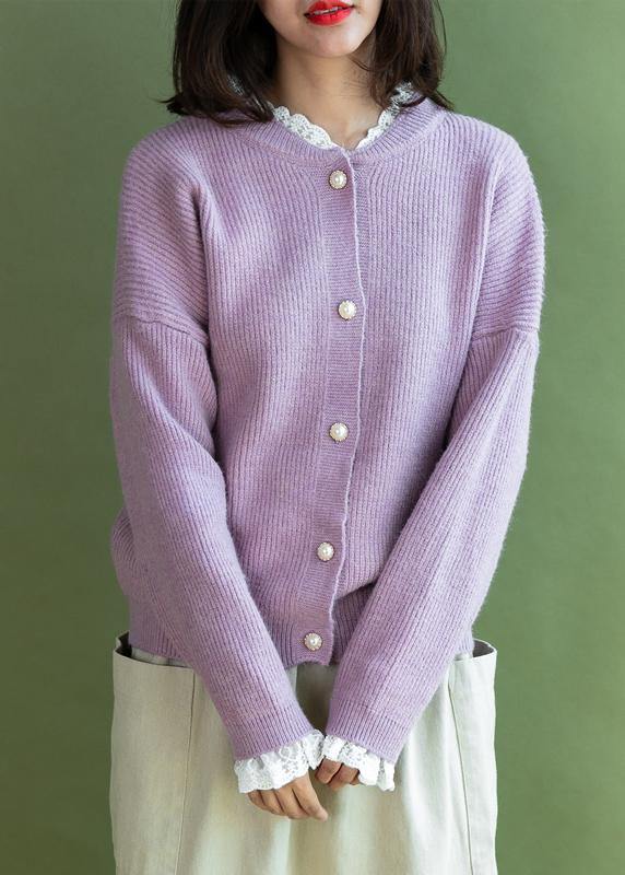 Ruffles Collar Knitwear Pink Long Sleeve Knitted Cardigans