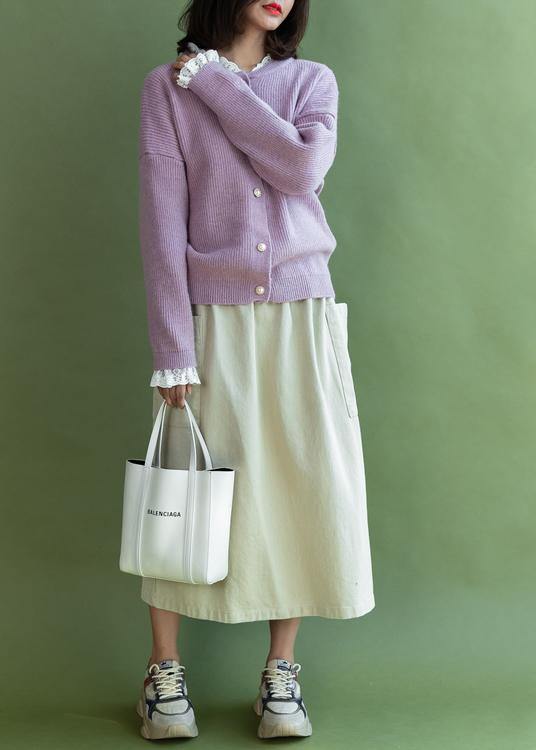 Ruffles Collar Knitwear Pink Long Sleeve Knitted Cardigans