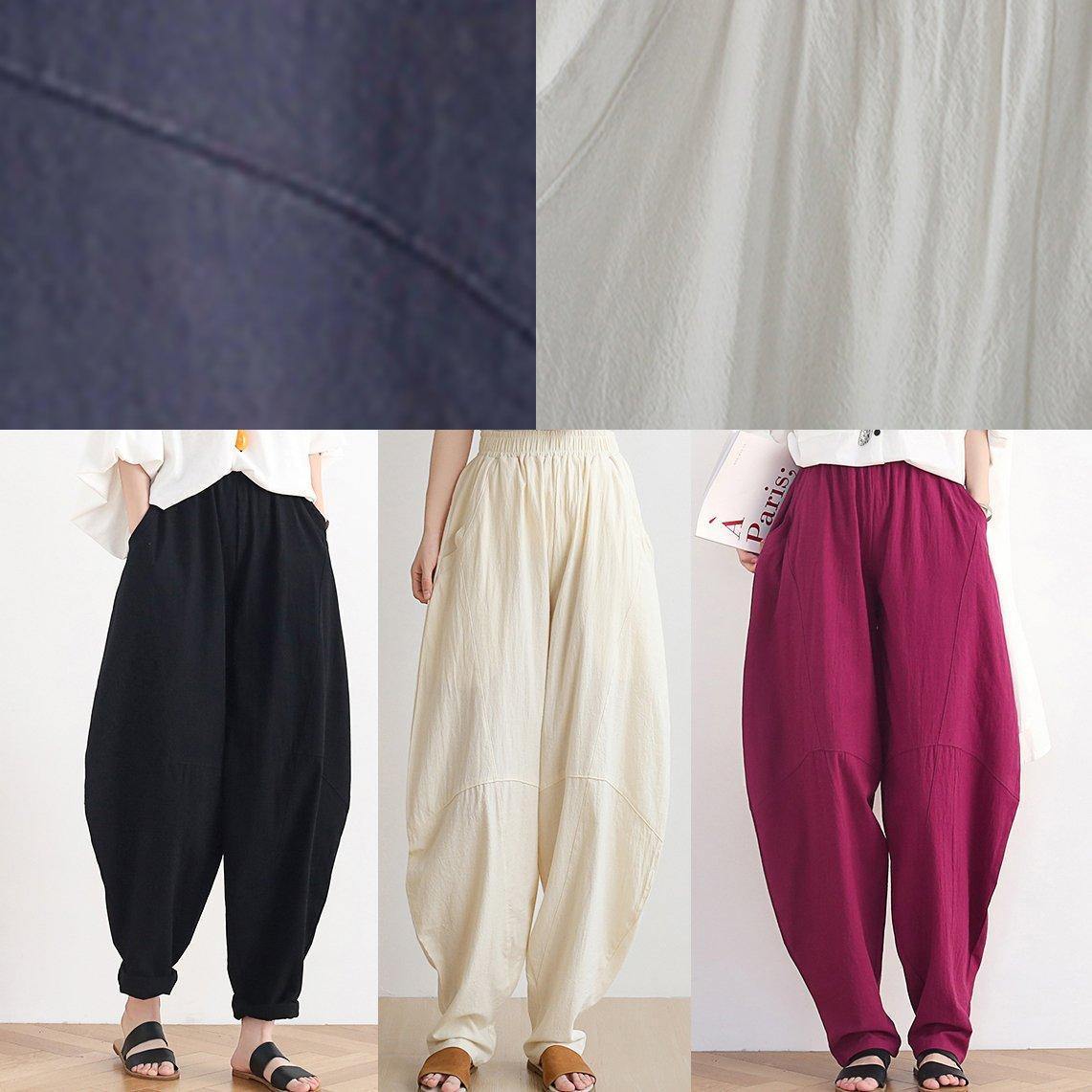 White Cotton and Linen Loose Trousers Zen Lantern Pants