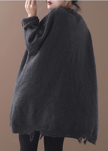 Winter Gray Knitted Blouse Hole Knit Tops