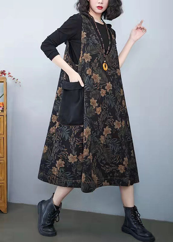 Denim Print Pockets Dress Summer Cotton Dress