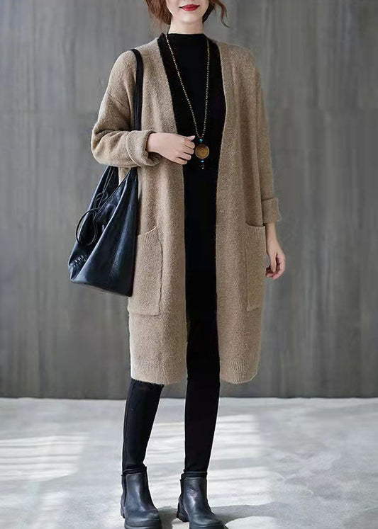Khaki Clothing Fall V-neck Knit Outwear