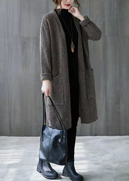 Khaki Clothing Fall V-neck Knit Outwear