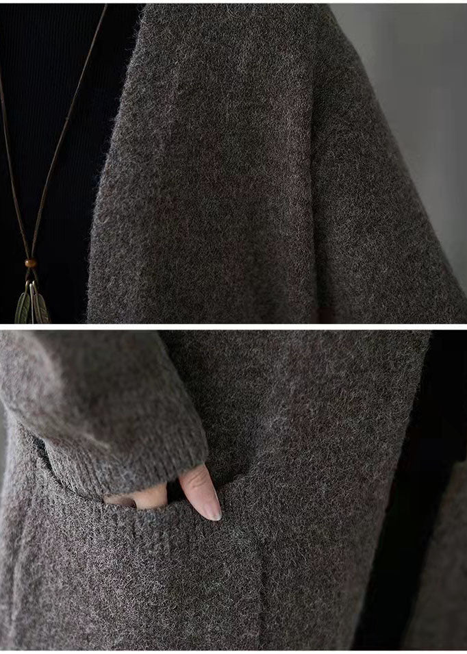 Khaki Clothing Fall V-neck Knit Outwear