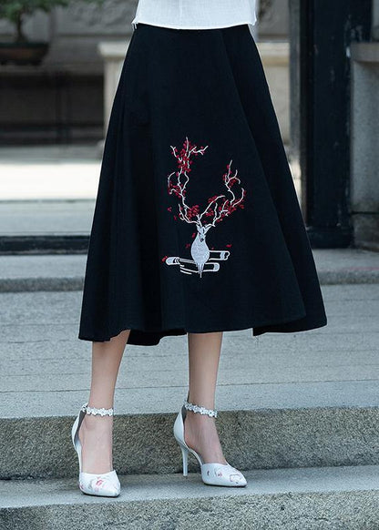 Vivid a Line Skirts Cotton Drops Design Runway Black Embroidery Short Skirt Summer
