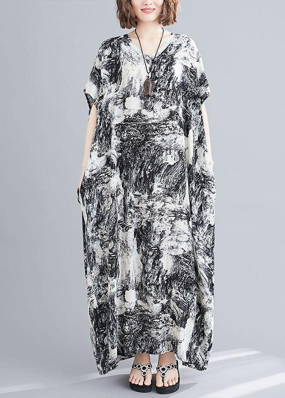 Vivid Abstract Pattern Tunics for V Neck Robes Summer Dress