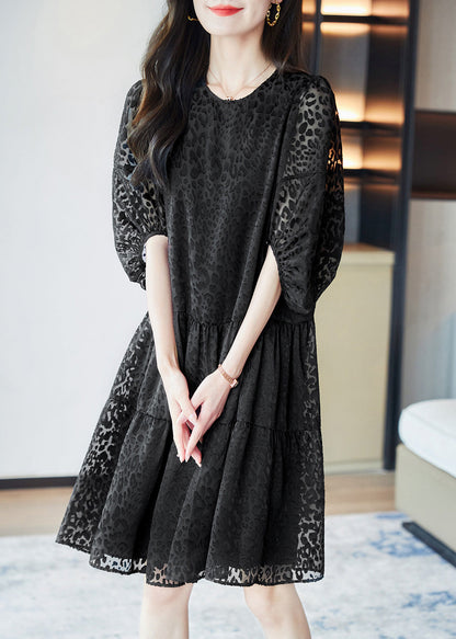 Vogue Black O-neck Print Mid Dresses Summer