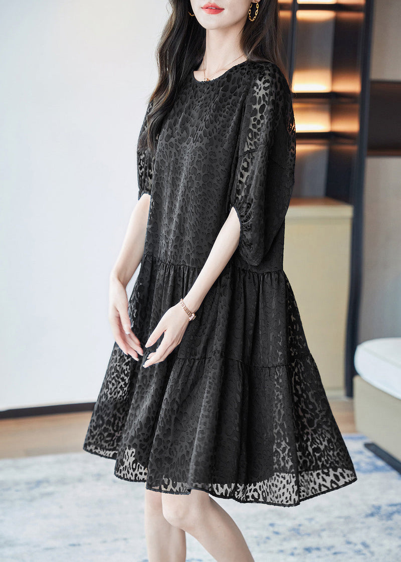 Vogue Black O-neck Print Mid Dresses Summer