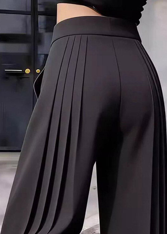 Vogue Black Wrinkled Patchwork High Waist Wide Leg Pants