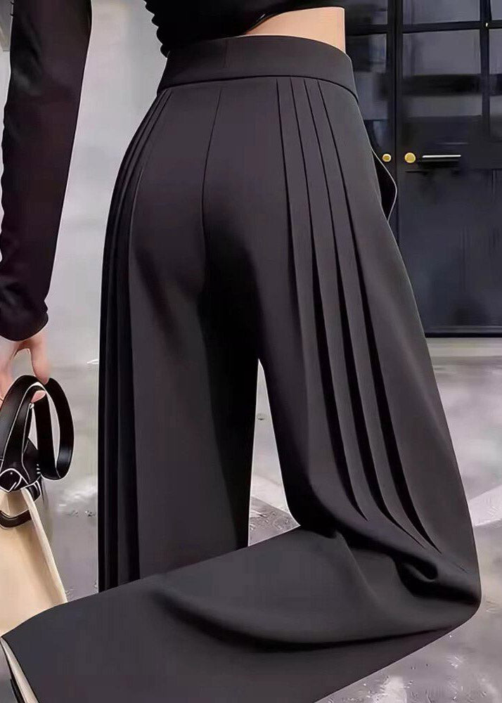 Vogue Black Wrinkled Patchwork High Waist Wide Leg Pants