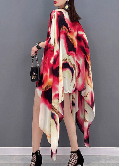 Vogue O-neck Asymmetrical Print Vacation Dresses Short Sleeve