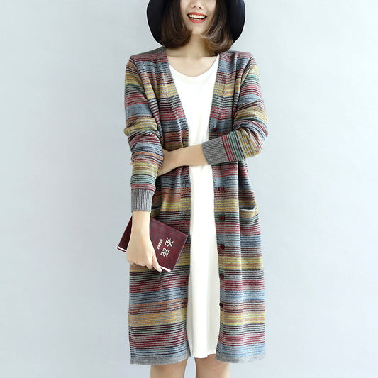 Warm Knit Outwear Rainbow Baggy Loose Long Sleeve Mid Sweater Cardigans