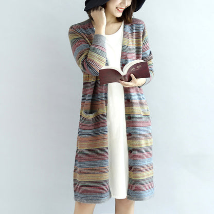 Warm Knit Outwear Rainbow Baggy Loose Long Sleeve Mid Sweater Cardigans