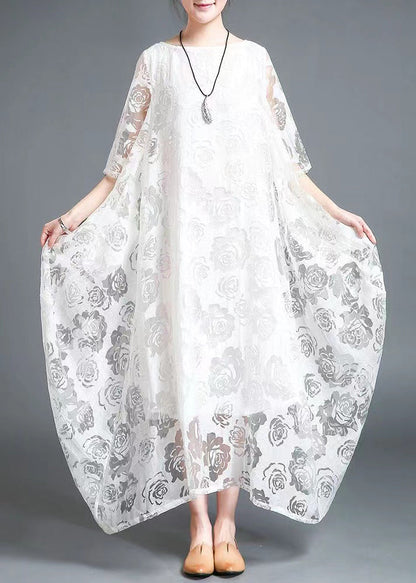 Red Lace Vacation Dress Hollow Out Asymmetrical Bracelet Sleeve