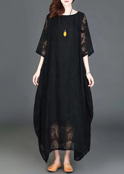 Red Lace Vacation Dress Hollow Out Asymmetrical Bracelet Sleeve