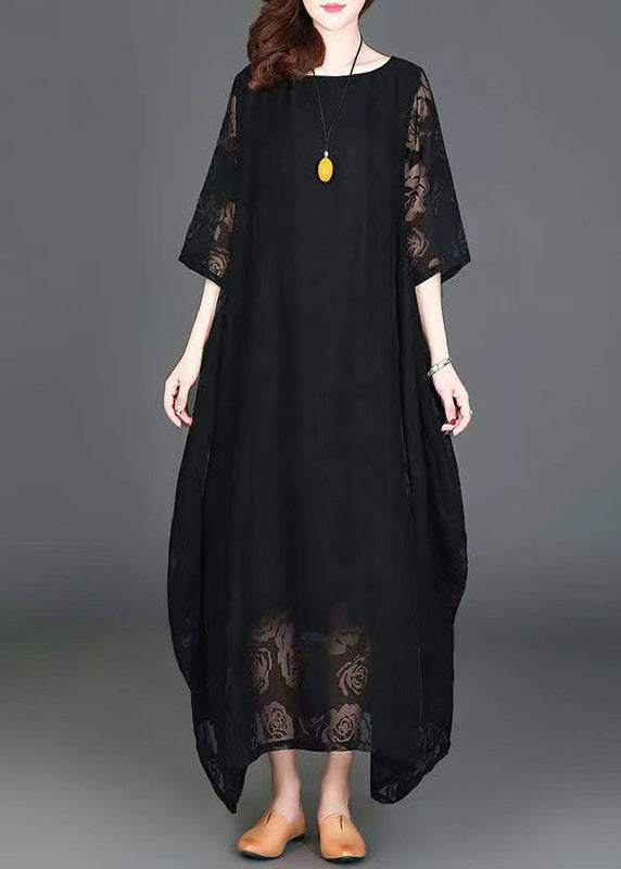 Red Lace Vacation Dress Hollow Out Asymmetrical Bracelet Sleeve